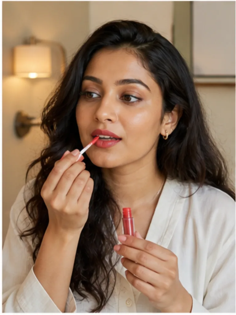 Illustrative daily-use scene for Sheer Lip Tint — Coral