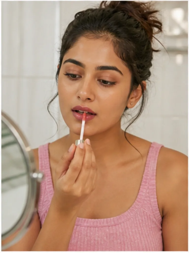 Illustrative daily-use scene for Clear Lip Gloss — Soft Gold