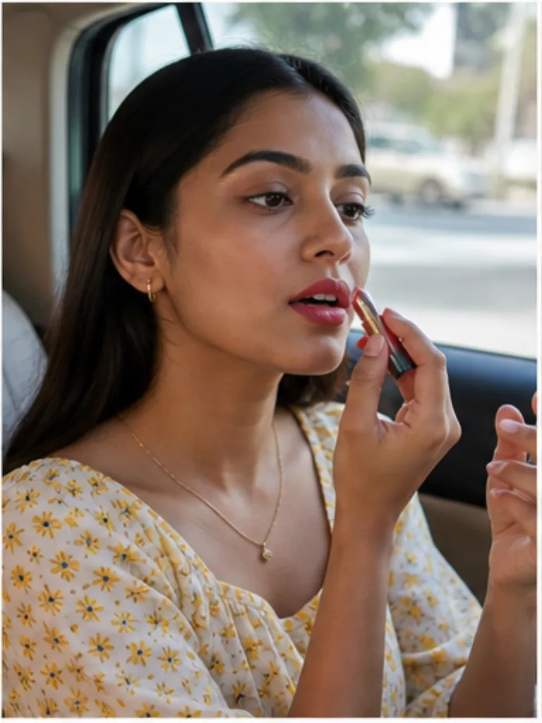 Illustrative daily-use scene for Tinted Lip Balm — Dusty Rose