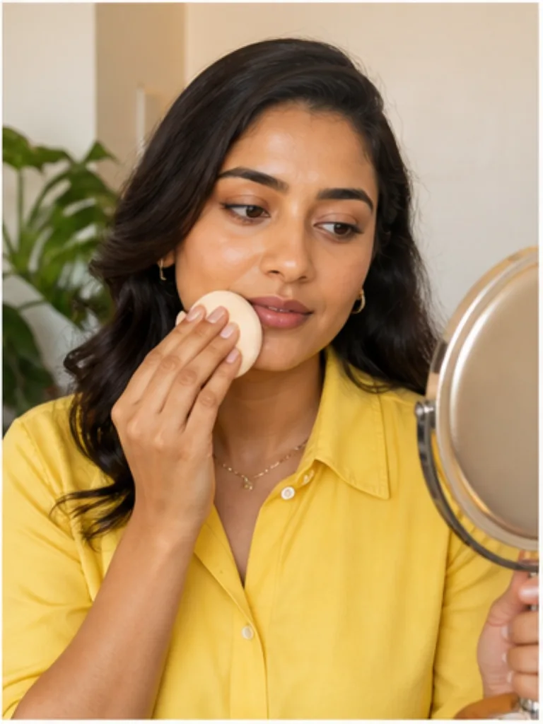 Illustrative daily-use scene for Powder Foundation — Warm Beige