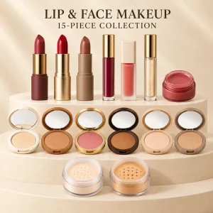 Complete Lip & Face Makeup Collection — 15 Pieces — 15 products shown together; see the item list for contents