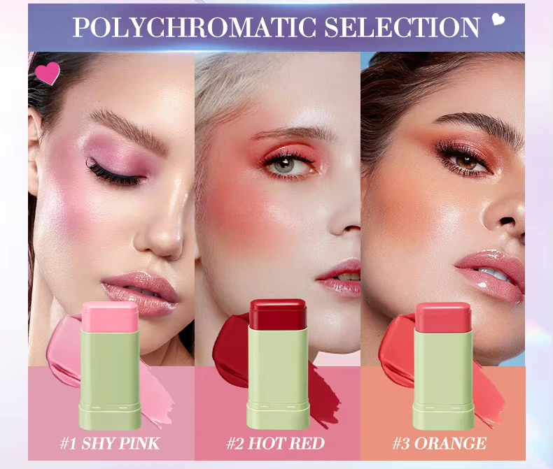 Matte Lip & Cheek Tint Stick shade reference: Shy Pink, Hot Red and Orange